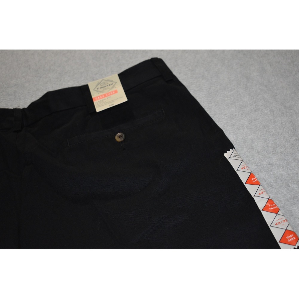 St John's Bay Pants Mens 42x32 Black Easy Care Classic Fit Flat Front Chino NEW - Picture 6 of 7